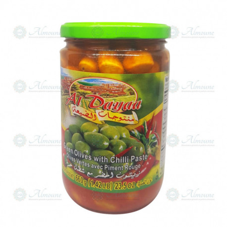 Olives Vertes libanaises au Chatta (Piment rouge) - Al Dayaa 660g